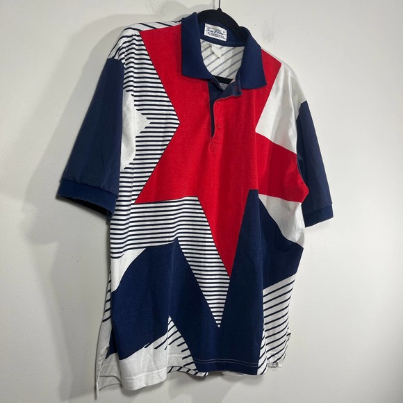 Vintage Sea Palms by Hartwell Red White‎ Blue Star Stripe Polo XL - Picture 1 of 4